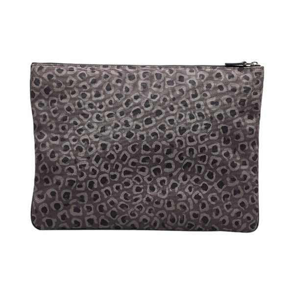 グッチ レオパード 豹柄 セカンドバッグ クラッチバッグ 353478 グレー ブラック キャンバス レザー レディース GUCCI 【中古】