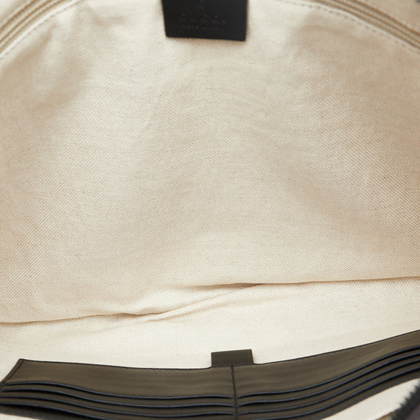 グッチ レオパード 豹柄 セカンドバッグ クラッチバッグ 353478 グレー ブラック キャンバス レザー レディース GUCCI 【中古】