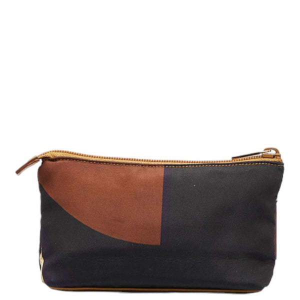 グッチ メイクポーチ アクセサリーポーチ 039 9851 ブラウン ブラック ナイロン レザー レディース GUCCI 【中古】