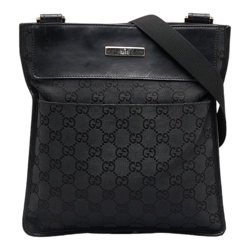 グッチ GGキャンバス 斜め掛け ショルダーバッグ 002 1084 ブラック キャンバス レザー レディース GUCCI 【中古】