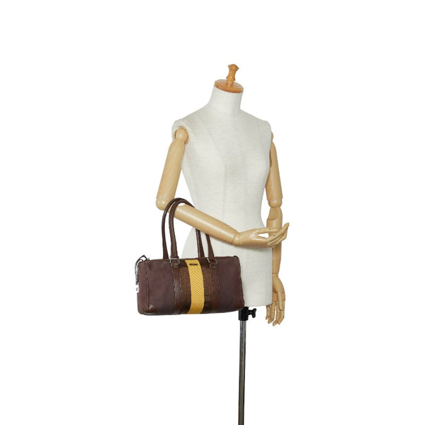 グッチ シェリーライン ハンドバッグ ミニボストンバッグ 001 0851 ブラウン イエロー キャンバス レザー レディース GUCCI 【中古】