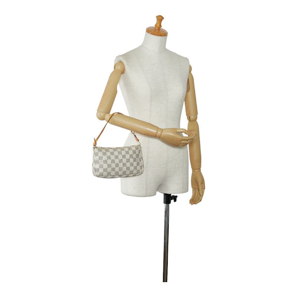 ルイ ヴィトン ダミエ アズール ポシェット アクセソワール アクセサリーポーチ N51986 ホワイト PVC レザー レディース LOUIS VUITTON 【中古】