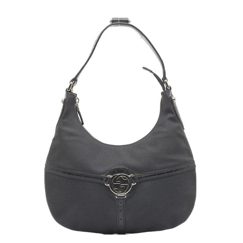 グッチ インターロッキングG ハンドバッグ ワンショルダーバッグ 114869 ブラック キャンバス レザー レディース GUCCI 【中古】