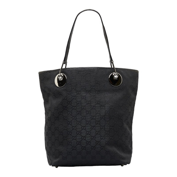 グッチ GGキャンバス ハンドバッグ トートバッグ 120836 ブラック キャンバス レザー レディース GUCCI 【中古】