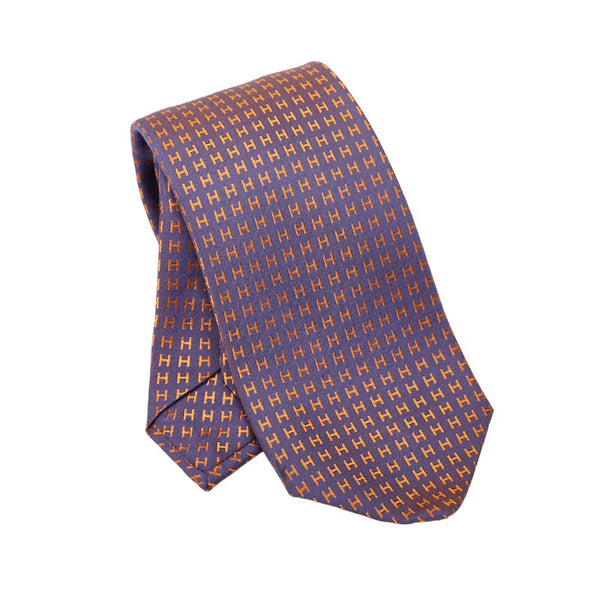 エルメス Hロゴ ネクタイ パープル オレンジ シルク メンズ HERMES 【中古】