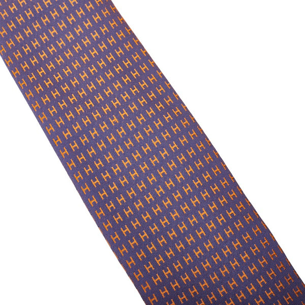 エルメス Hロゴ ネクタイ パープル オレンジ シルク メンズ HERMES 【中古】