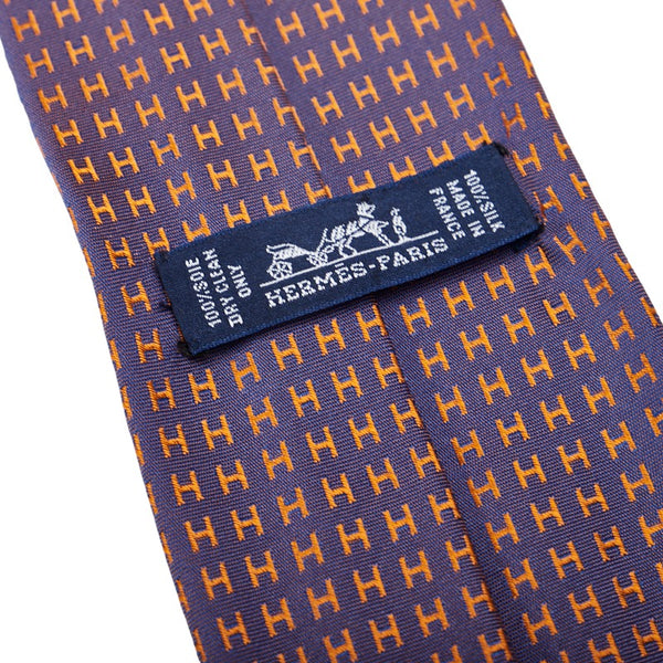 エルメス Hロゴ ネクタイ パープル オレンジ シルク メンズ HERMES 【中古】