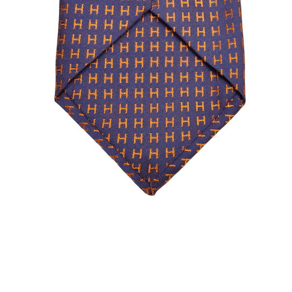 エルメス Hロゴ ネクタイ パープル オレンジ シルク メンズ HERMES 【中古】