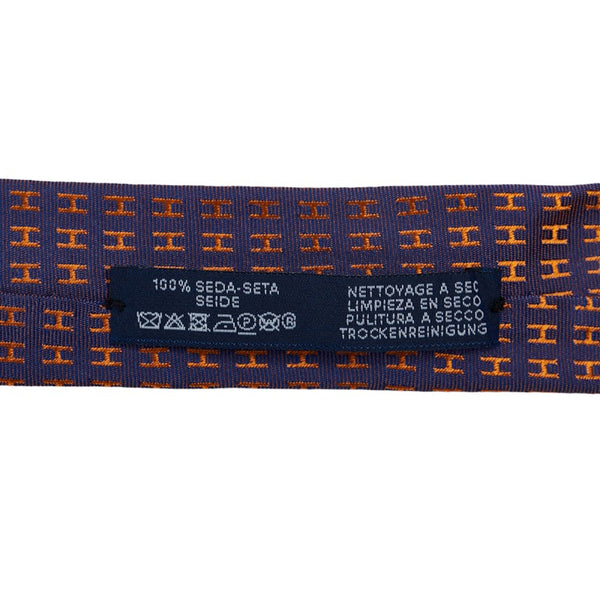 エルメス Hロゴ ネクタイ パープル オレンジ シルク メンズ HERMES 【中古】