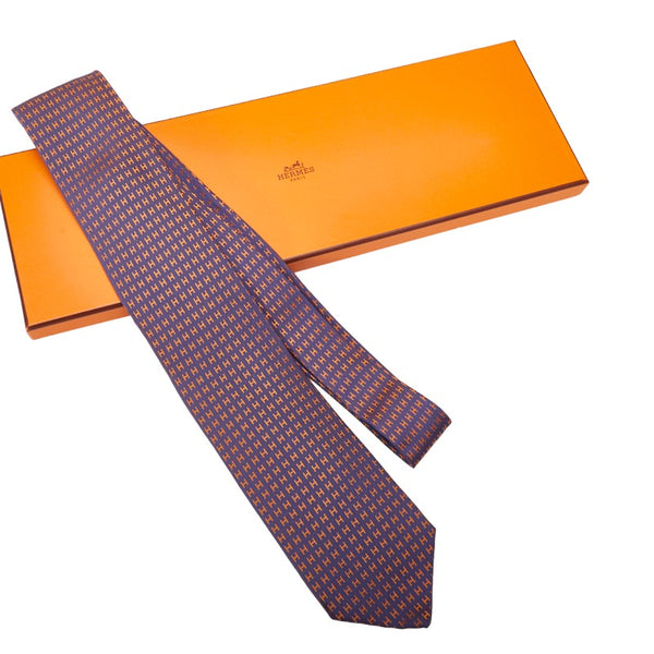 エルメス Hロゴ ネクタイ パープル オレンジ シルク メンズ HERMES 【中古】