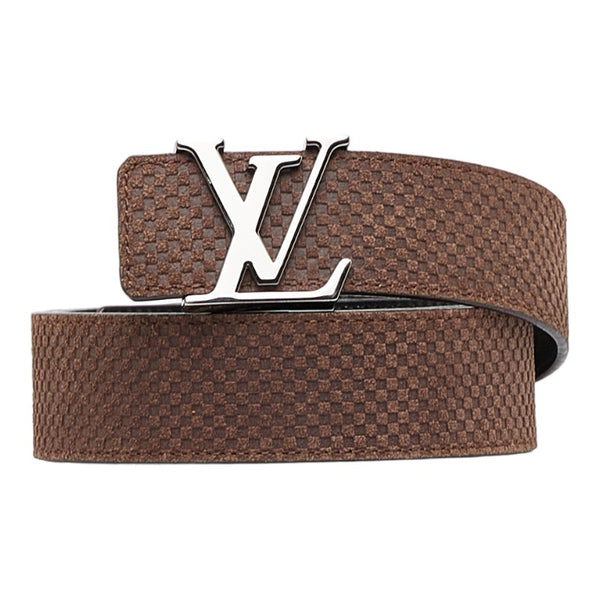 ルイ ヴィトン マイクロダミエ サンチュール イニシアル ベルト M6876 ブラウン シルバー レザー スエード メンズ LOUIS VUITTON 【中古】