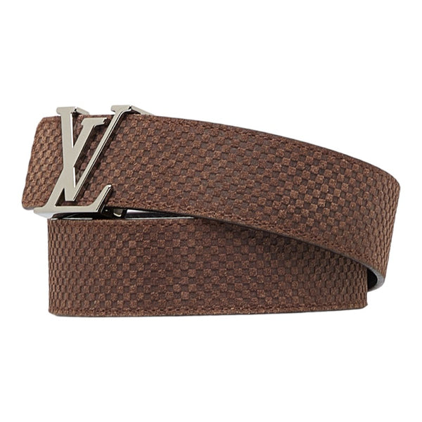 ルイ ヴィトン マイクロダミエ サンチュール イニシアル ベルト M6876 ブラウン シルバー レザー スエード メンズ LOUIS VUITTON 【中古】