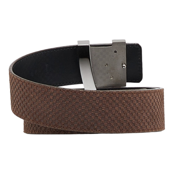 ルイ ヴィトン マイクロダミエ サンチュール イニシアル ベルト M6876 ブラウン シルバー レザー スエード メンズ LOUIS VUITTON 【中古】