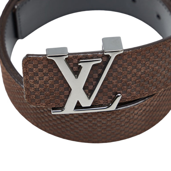 ルイ ヴィトン マイクロダミエ サンチュール イニシアル ベルト M6876 ブラウン シルバー レザー スエード メンズ LOUIS VUITTON 【中古】