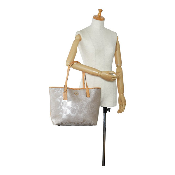 コーチ シグネチャー トートバッグ ショルダーバッグ F23621 グレー ベージュ PVC レザー レディース COACH 【中古】