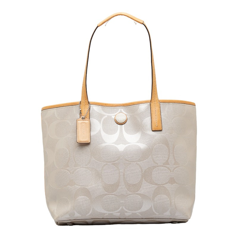 コーチ シグネチャー トートバッグ ショルダーバッグ F23621 グレー ベージュ PVC レザー レディース COACH 【中古】