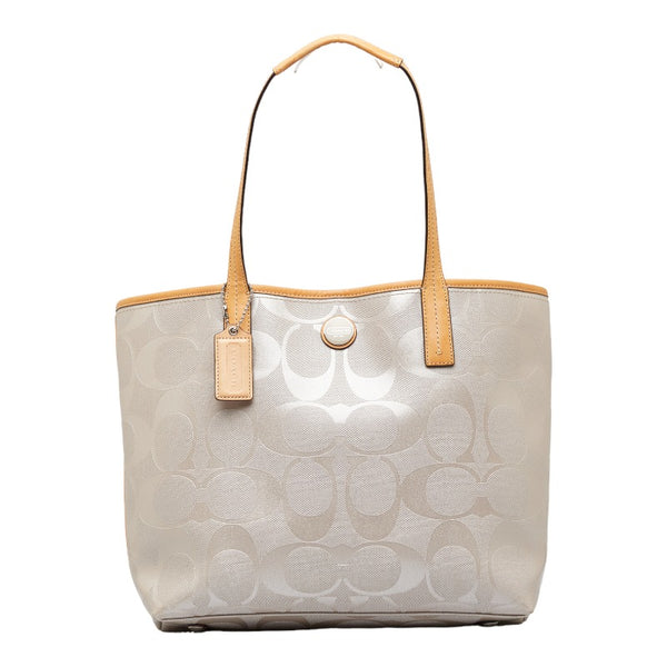 コーチ シグネチャー トートバッグ ショルダーバッグ F23621 グレー ベージュ PVC レザー レディース COACH 【中古】
