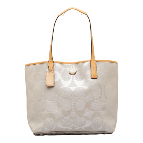 コーチ シグネチャー トートバッグ ショルダーバッグ F23621 グレー ベージュ PVC レザー レディース COACH 【中古】
