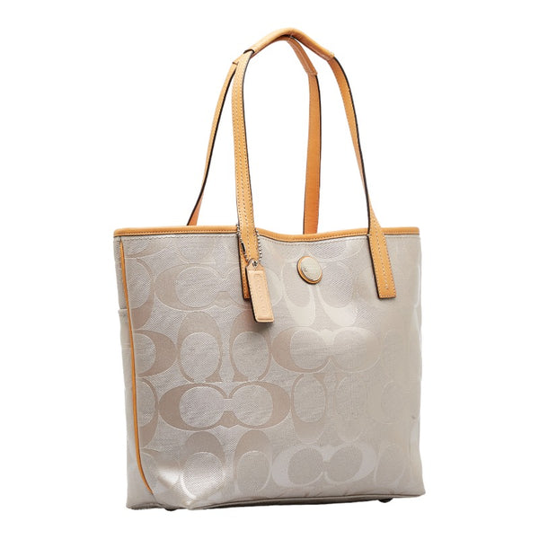 コーチ シグネチャー トートバッグ ショルダーバッグ F23621 グレー ベージュ PVC レザー レディース COACH 【中古】