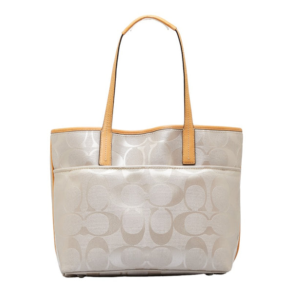 コーチ シグネチャー トートバッグ ショルダーバッグ F23621 グレー ベージュ PVC レザー レディース COACH 【中古】