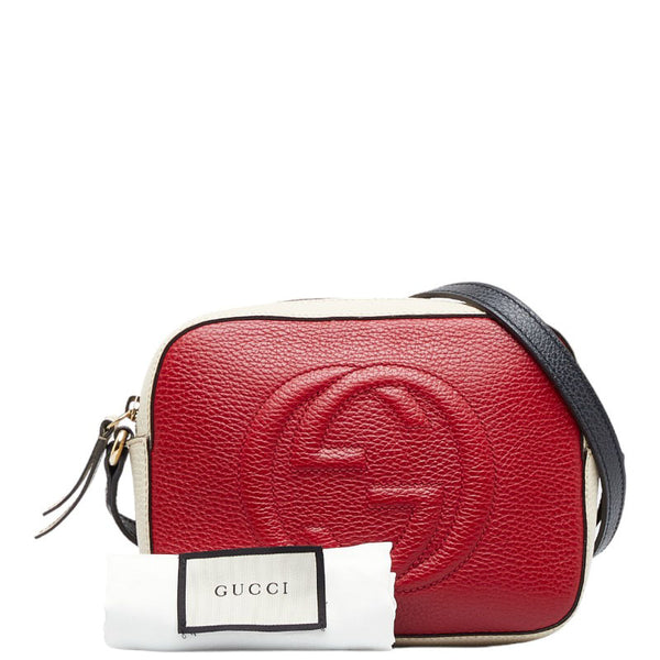 グッチ インターロッキングG ソーホー スモールディスコ 斜め掛け ショルダーバッグ 431567 レッド ベージュ レザー レディース GUCCI 【中古】