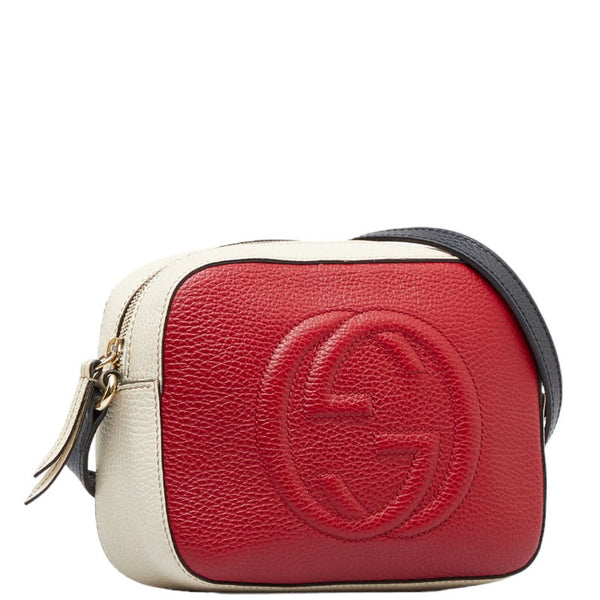 グッチ インターロッキングG ソーホー スモールディスコ 斜め掛け ショルダーバッグ 431567 レッド ベージュ レザー レディース GUCCI 【中古】