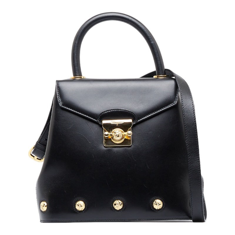 サルヴァトーレフェラガモ ヒール金具 ハンドバッグ ショルダーバッグ 2WAY ブラック レザー レディース Salvatore Ferragamo 【中古】