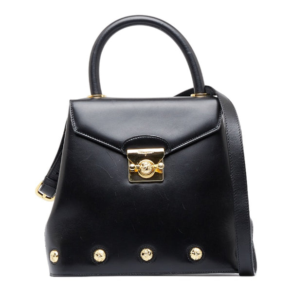サルヴァトーレフェラガモ ヒール金具 ハンドバッグ ショルダーバッグ 2WAY ブラック レザー レディース Salvatore Ferragamo 【中古】