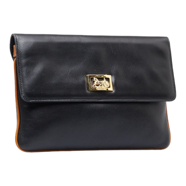 セリーヌ ヴィンテージ 馬車金具 クラッチバッグ ブラック レザー レディース CELINE 【中古】