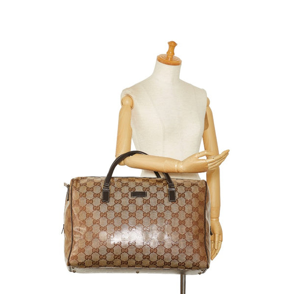 グッチ GGクリスタル ボストンバッグ 278302 ベージュ ブラウン PVC レザー メンズ GUCCI 【中古】