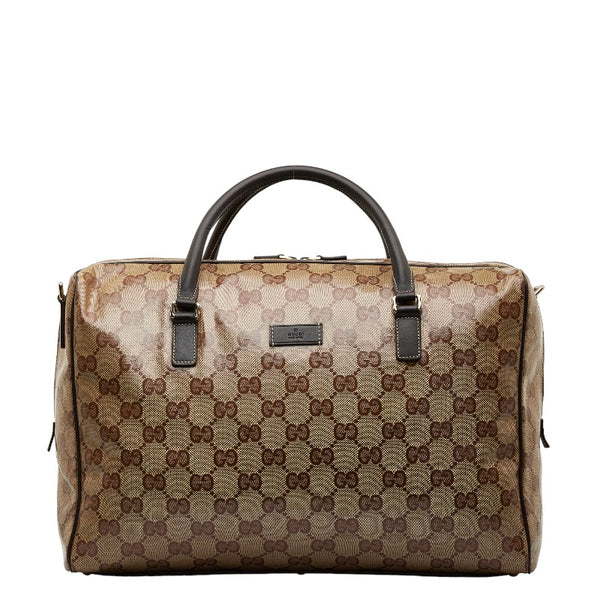 グッチ GGクリスタル ボストンバッグ 278302 ベージュ ブラウン PVC レザー メンズ GUCCI 【中古】