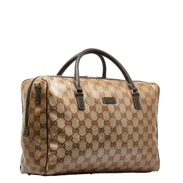 グッチ GGクリスタル ボストンバッグ 278302 ベージュ ブラウン PVC レザー メンズ GUCCI 【中古】