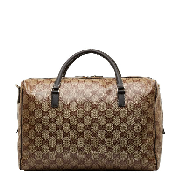 グッチ GGクリスタル ボストンバッグ 278302 ベージュ ブラウン PVC レザー メンズ GUCCI 【中古】