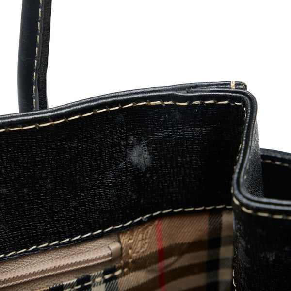 バーバリー ノバチェック シャドーホース ゴールド金具 ハンドバッグ トートバッグ ブラック レザー レディース BURBERRY 【中古】