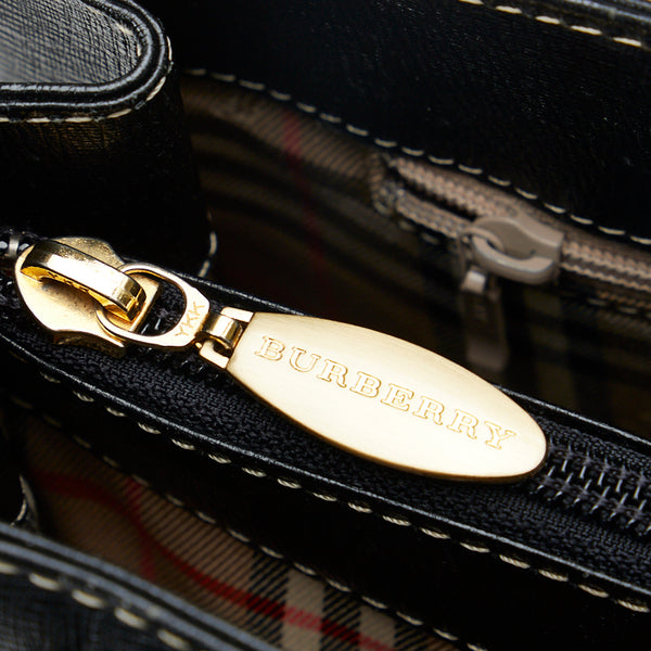 バーバリー ノバチェック シャドーホース ゴールド金具 ハンドバッグ トートバッグ ブラック レザー レディース BURBERRY 【中古】