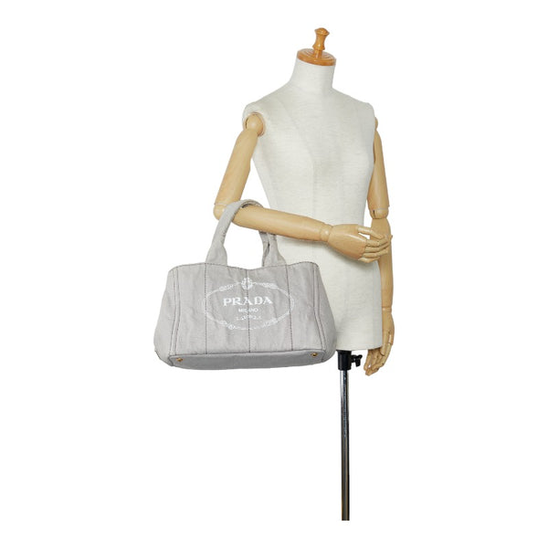 プラダ カナパ ゴールド金具 ハンドバッグ トートバッグ B1877B ライトグレー コットンデニム レディース PRADA 【中古】