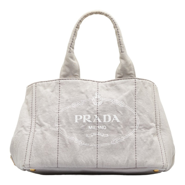 プラダ カナパ ゴールド金具 ハンドバッグ トートバッグ B1877B ライトグレー コットンデニム レディース PRADA 【中古】