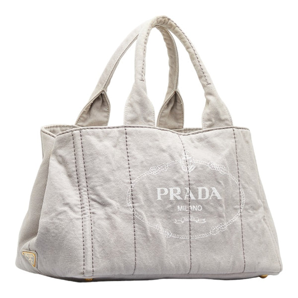 プラダ カナパ ゴールド金具 ハンドバッグ トートバッグ B1877B ライトグレー コットンデニム レディース PRADA 【中古】