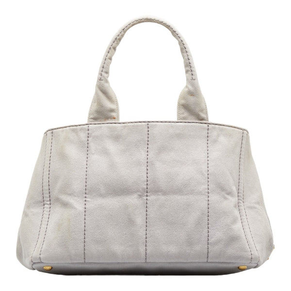 プラダ カナパ ゴールド金具 ハンドバッグ トートバッグ B1877B ライトグレー コットンデニム レディース PRADA 【中古】