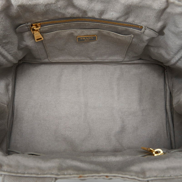プラダ カナパ ゴールド金具 ハンドバッグ トートバッグ B1877B ライトグレー コットンデニム レディース PRADA 【中古】