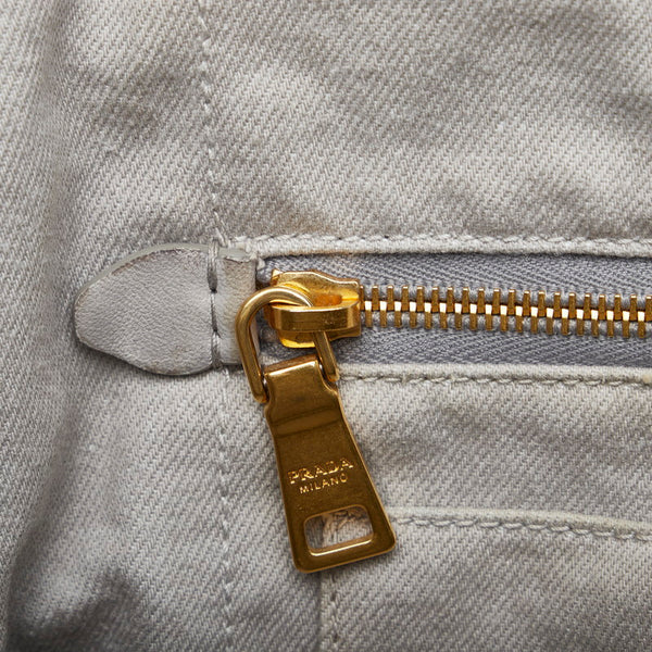 プラダ カナパ ゴールド金具 ハンドバッグ トートバッグ B1877B ライトグレー コットンデニム レディース PRADA 【中古】