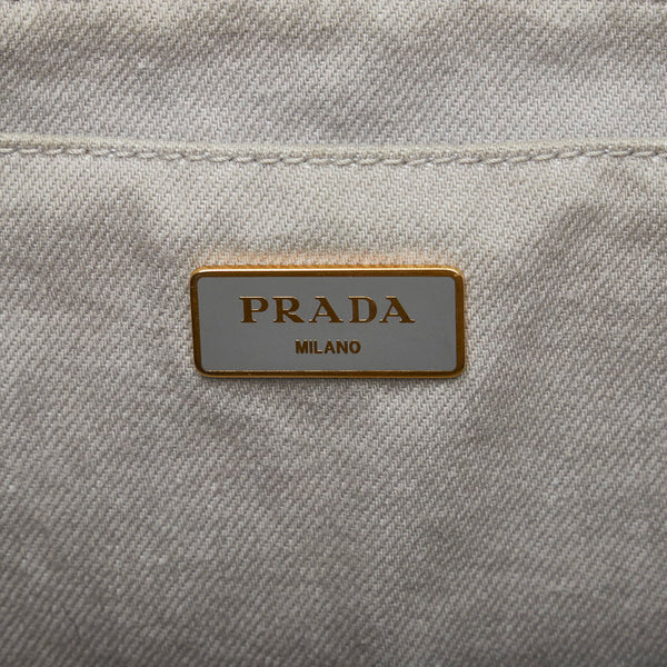 プラダ カナパ ゴールド金具 ハンドバッグ トートバッグ B1877B ライトグレー コットンデニム レディース PRADA 【中古】