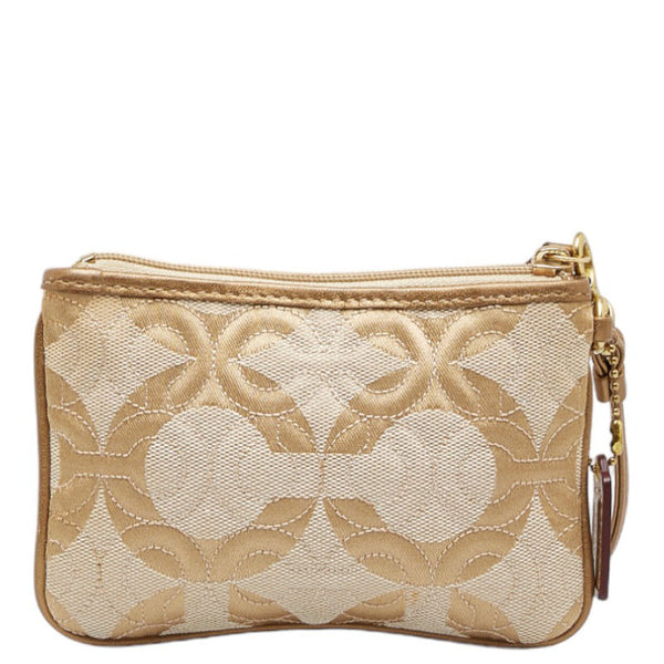 コーチ オプアート グラマシー アクセサリーポーチ ミニハンドバッグ ベージュ ブラウン キャンバス レザー レディース COACH 【中古】