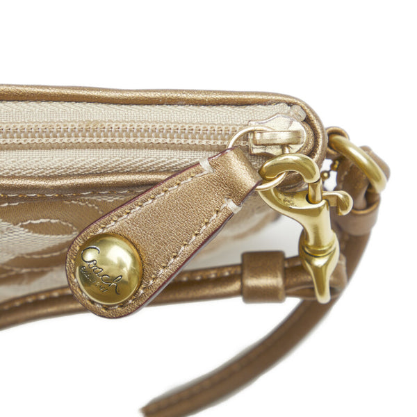 コーチ オプアート グラマシー アクセサリーポーチ ミニハンドバッグ ベージュ ブラウン キャンバス レザー レディース COACH 【中古】