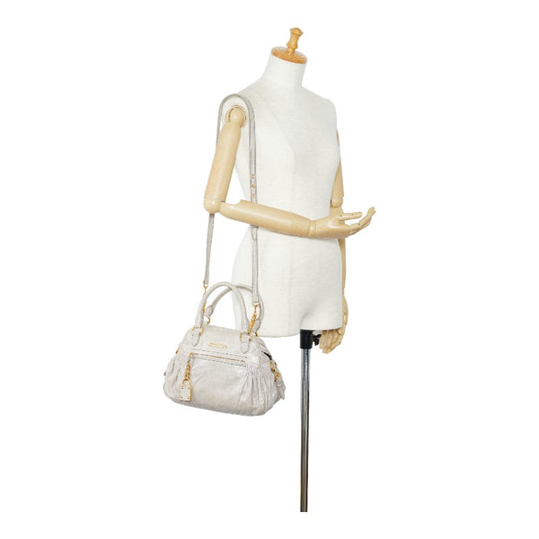 ミュウミュウ ナッパ キーチャーム ハンドバッグ ショルダーバッグ 2WAY RT0439 ライトグレー レザー レディース MIUMIU 【中古】