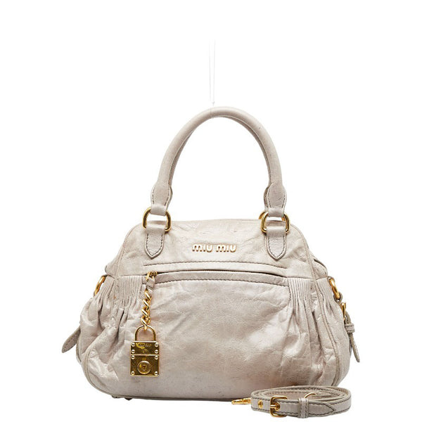 ミュウミュウ ナッパ キーチャーム ハンドバッグ ショルダーバッグ 2WAY RT0439 ライトグレー レザー レディース MIUMIU 【中古】