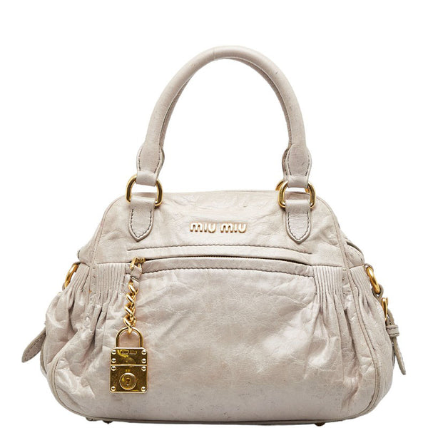 ミュウミュウ ナッパ キーチャーム ハンドバッグ ショルダーバッグ 2WAY RT0439 ライトグレー レザー レディース MIUMIU 【中古】