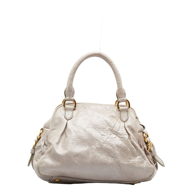ミュウミュウ ナッパ キーチャーム ハンドバッグ ショルダーバッグ 2WAY RT0439 ライトグレー レザー レディース MIUMIU 【中古】