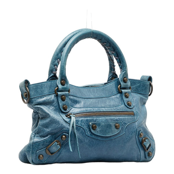 バレンシアガ ザ ファースト ハンドバッグ 103208 ブルー レザー レディース BALENCIAGA 【中古】