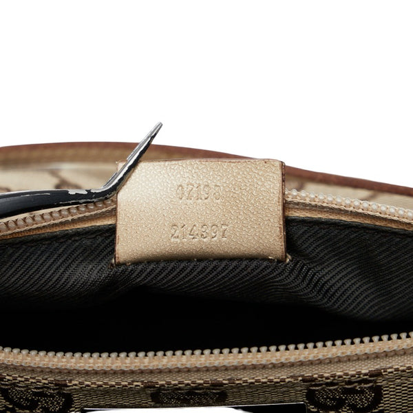 グッチ GGキャンバス アクセサリーポーチ ハンドバッグ 07198 ベージュ ブラウン キャンバス レザー レディース GUCCI 【中古】